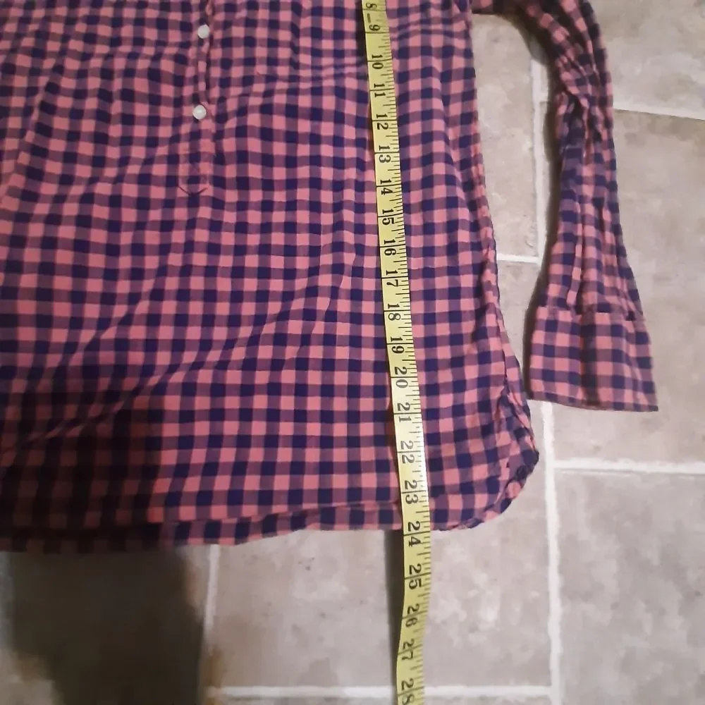 J. Crew Pink Navy Blue Gingham Checker Quarter Button Up Long Sleeve Shirt XS